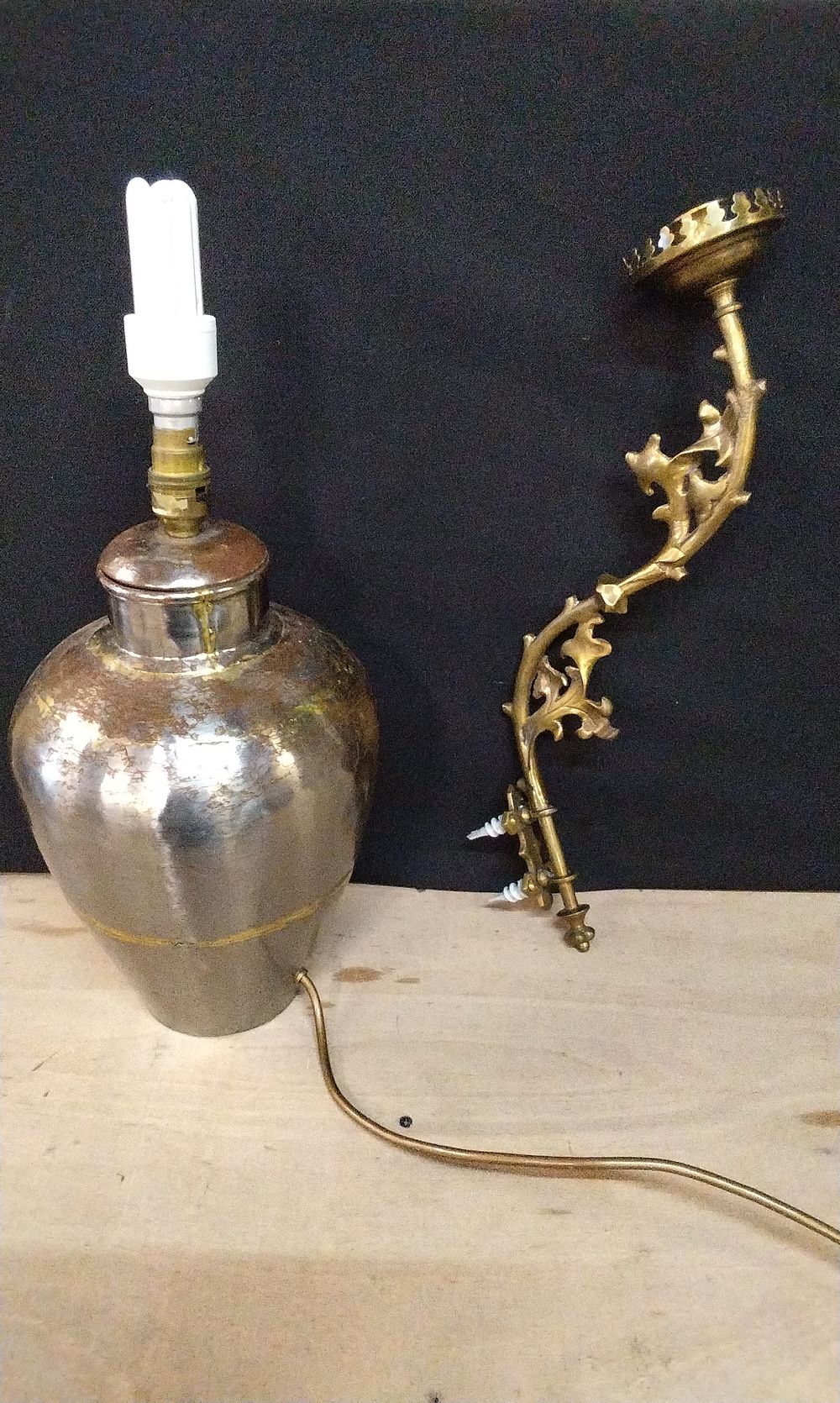 Lot 360: Vintage Brass Candle Wall Sconce and a Distressed Metal Effect. Untested