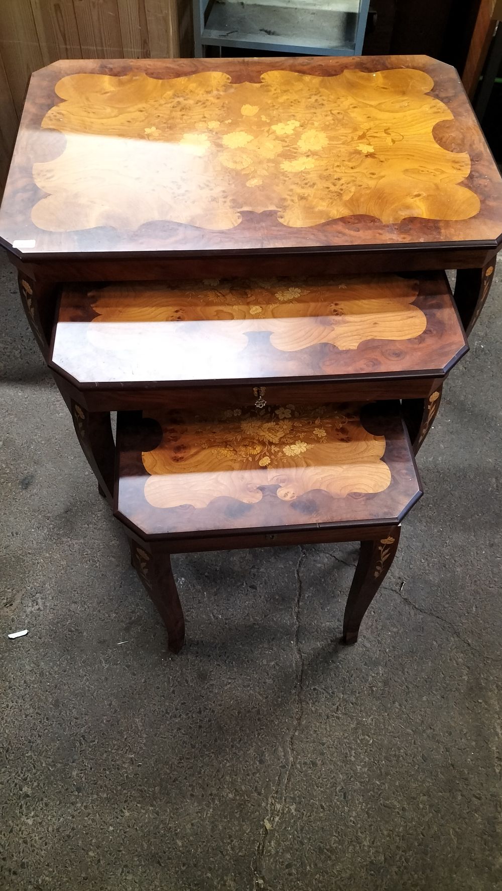 Lot 232: Three Italian Style Inlaid Wood Nesting Tables with