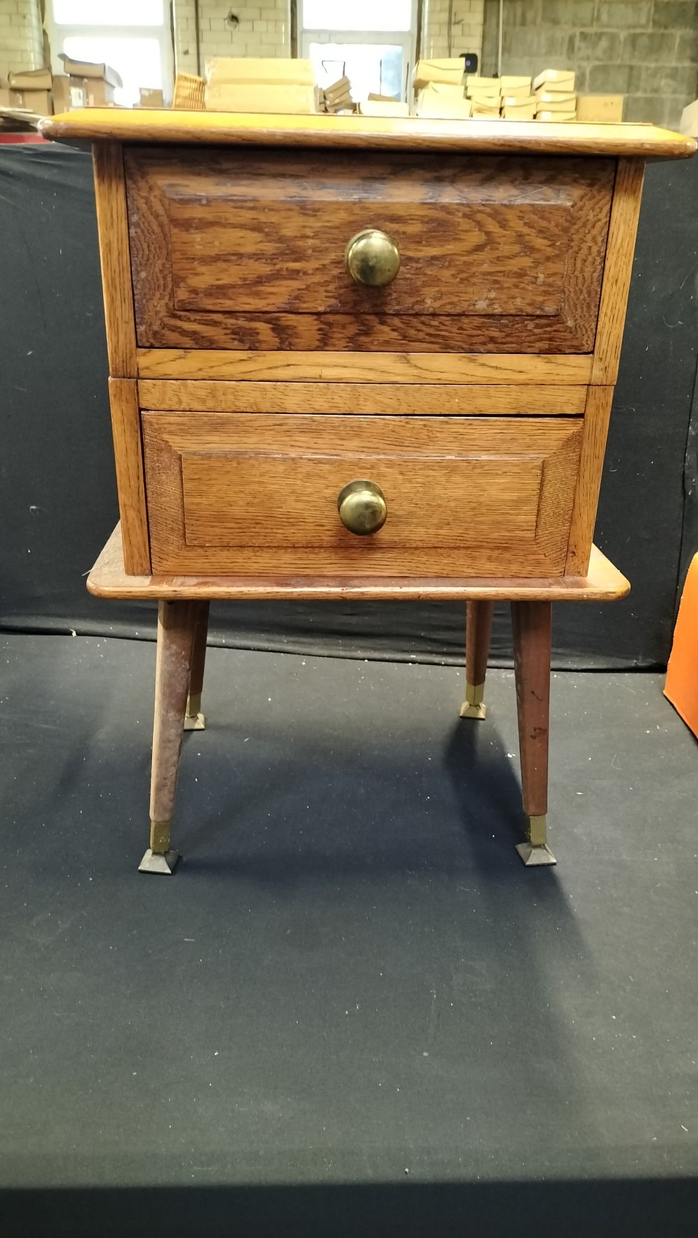 Lot 233: Mid Century Modern Two Drawer Wooden Nightstand