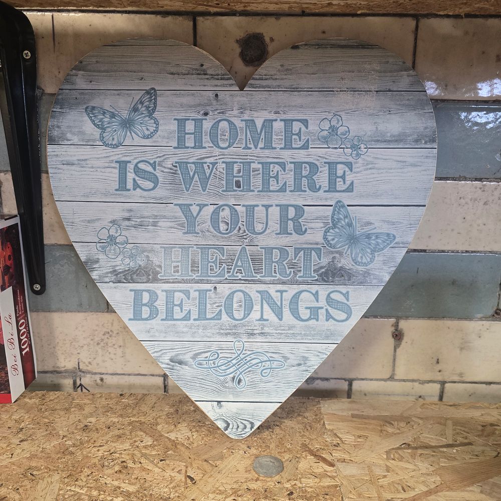 Lot 163: Large wooden heart wall sign with saying