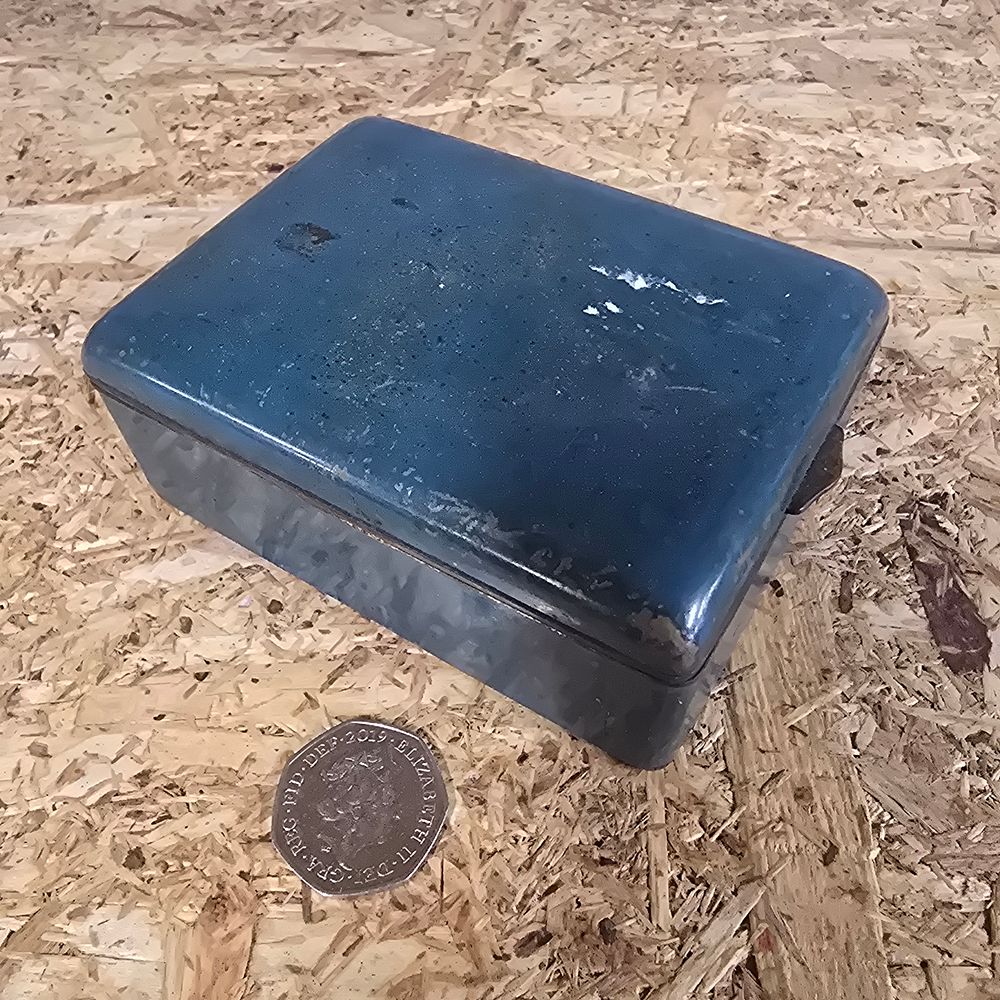 Lot 169: Vintage Brass and wood tin