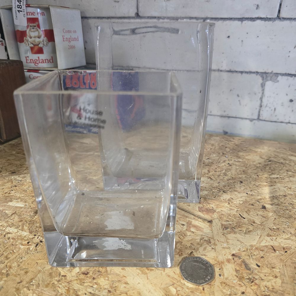 Lot 187: A pair of rectangular glass vases