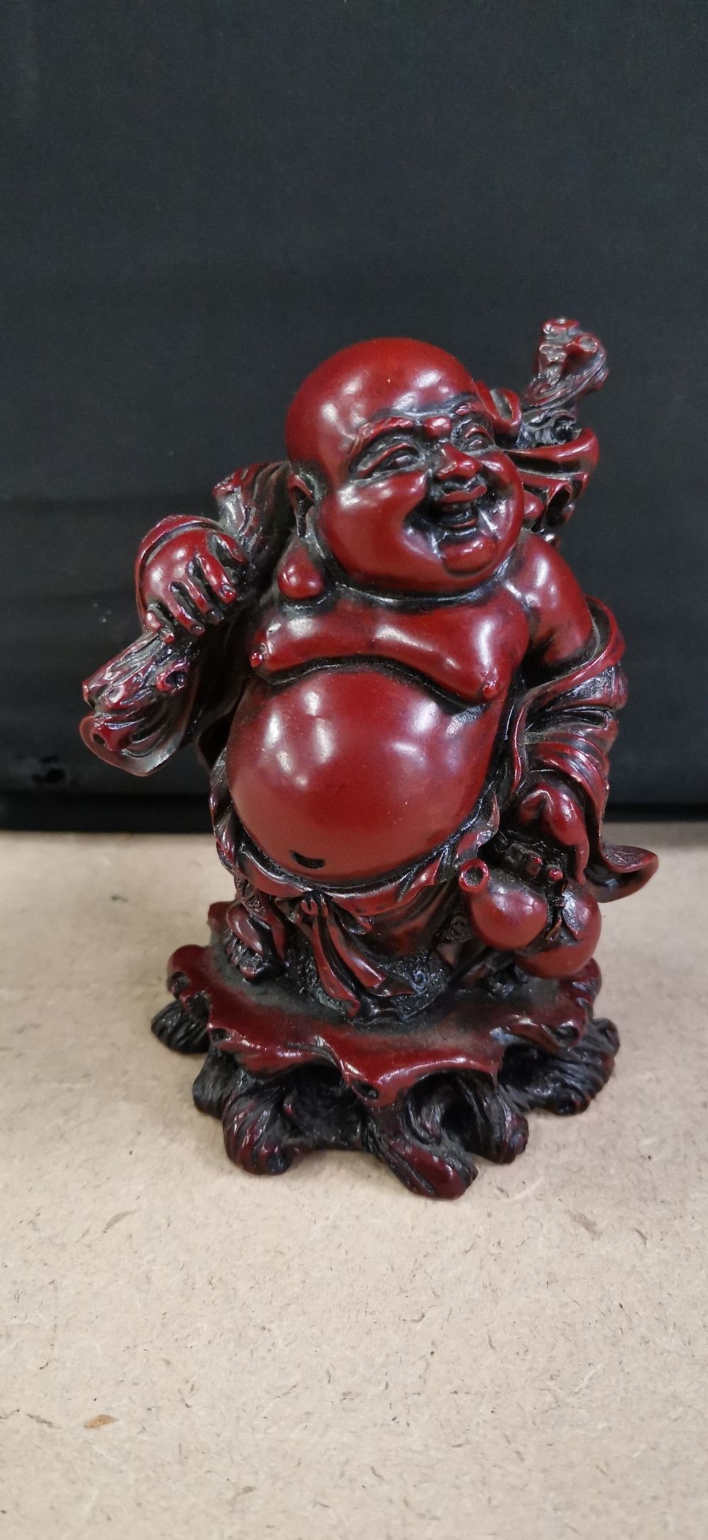 Lot 177: Red Cinnabar Style Resin Laughing Buddha Figurine