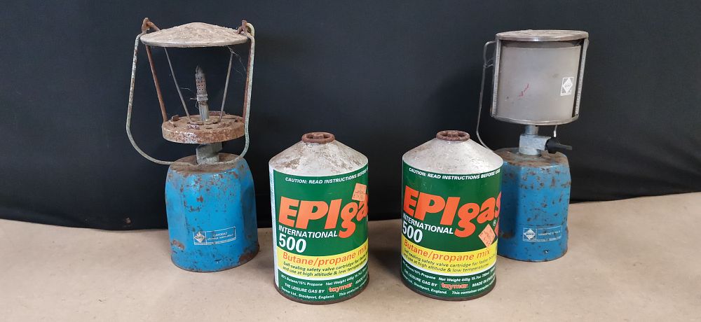 Lot 207: A Collection of Vintage Camping Gaz Lanterns and EPIgas Canisters