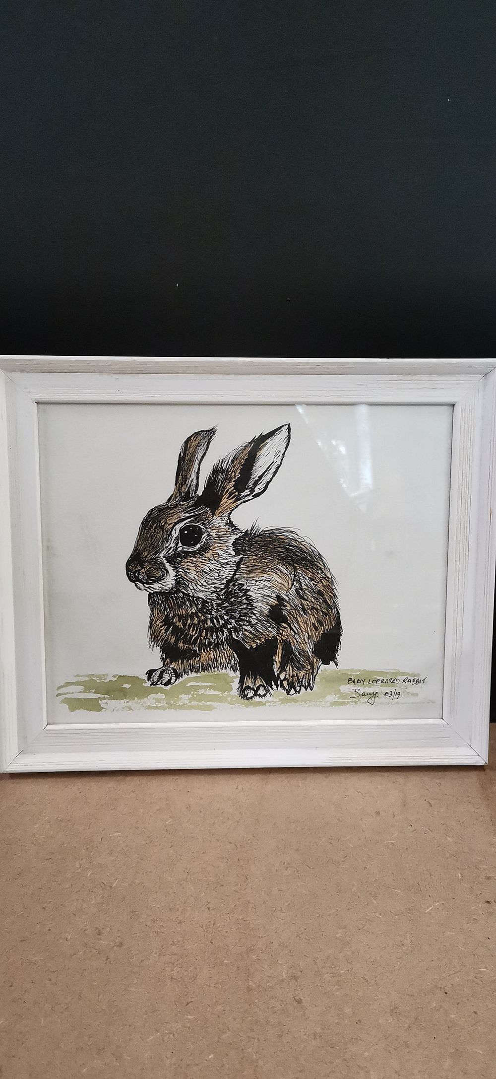 Lot 254: Framed Signed Pen and Ink Sketch of a Rabbit