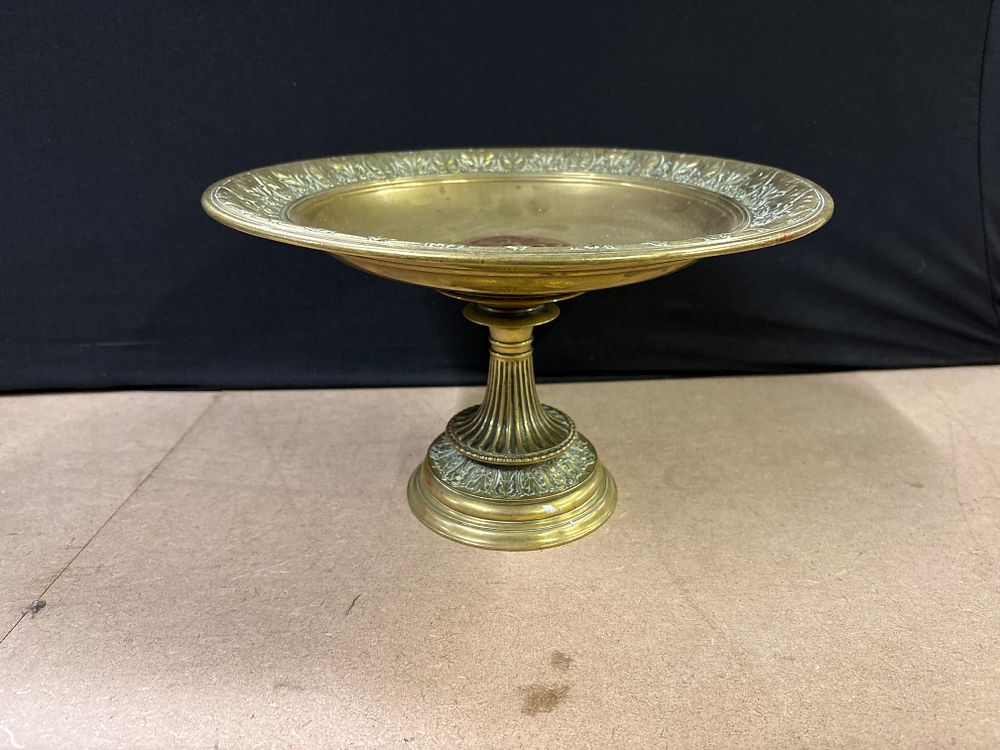 Lot 272: Large Brass Pedestal Dish with Chariot Medallion Centre