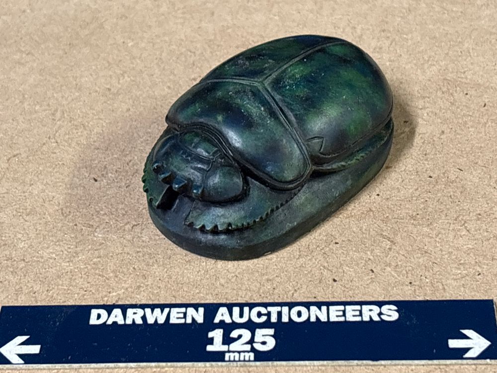 Lot 286: Egyptian Scarab Beetle Carved Figurine with Hieroglyphs
