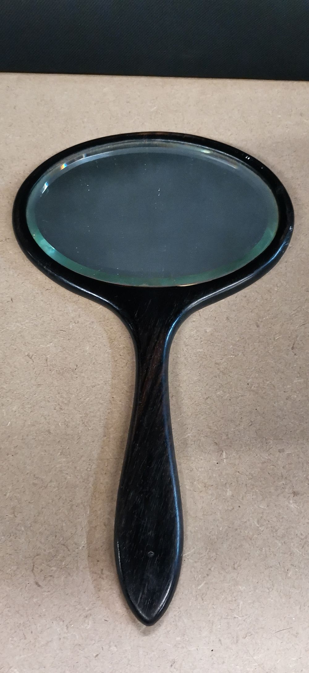 Lot 183: Vintage Ebony Wood Bevelled Glass Hand Mirror