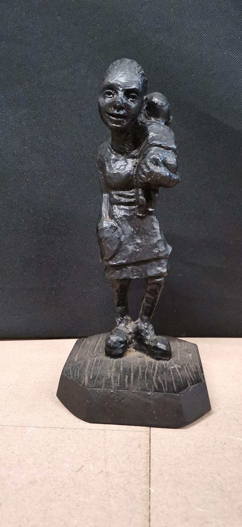 Lot 210: Vintage Hand Crafted Coal Mother and Child Figurine