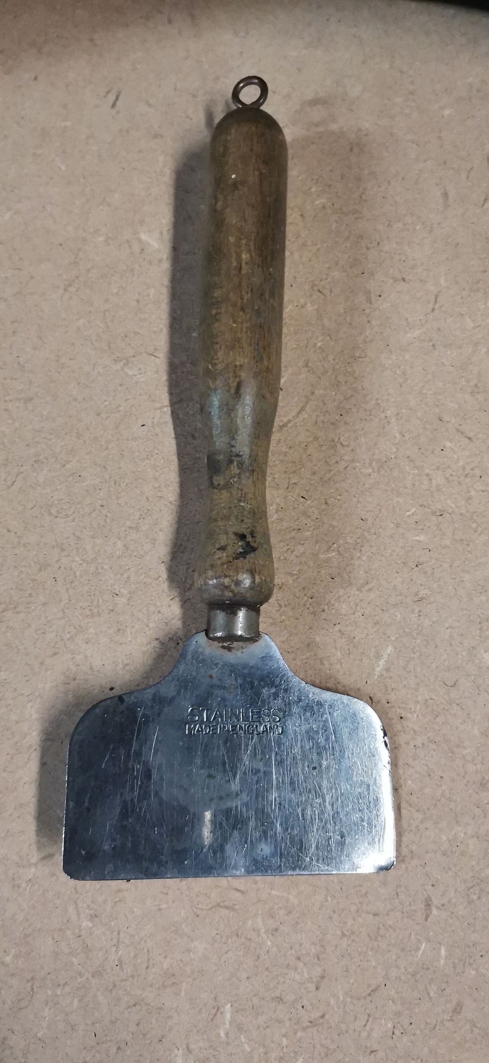 Lot 255: Stainless Steel Scraper with Wooden Handle Made in England