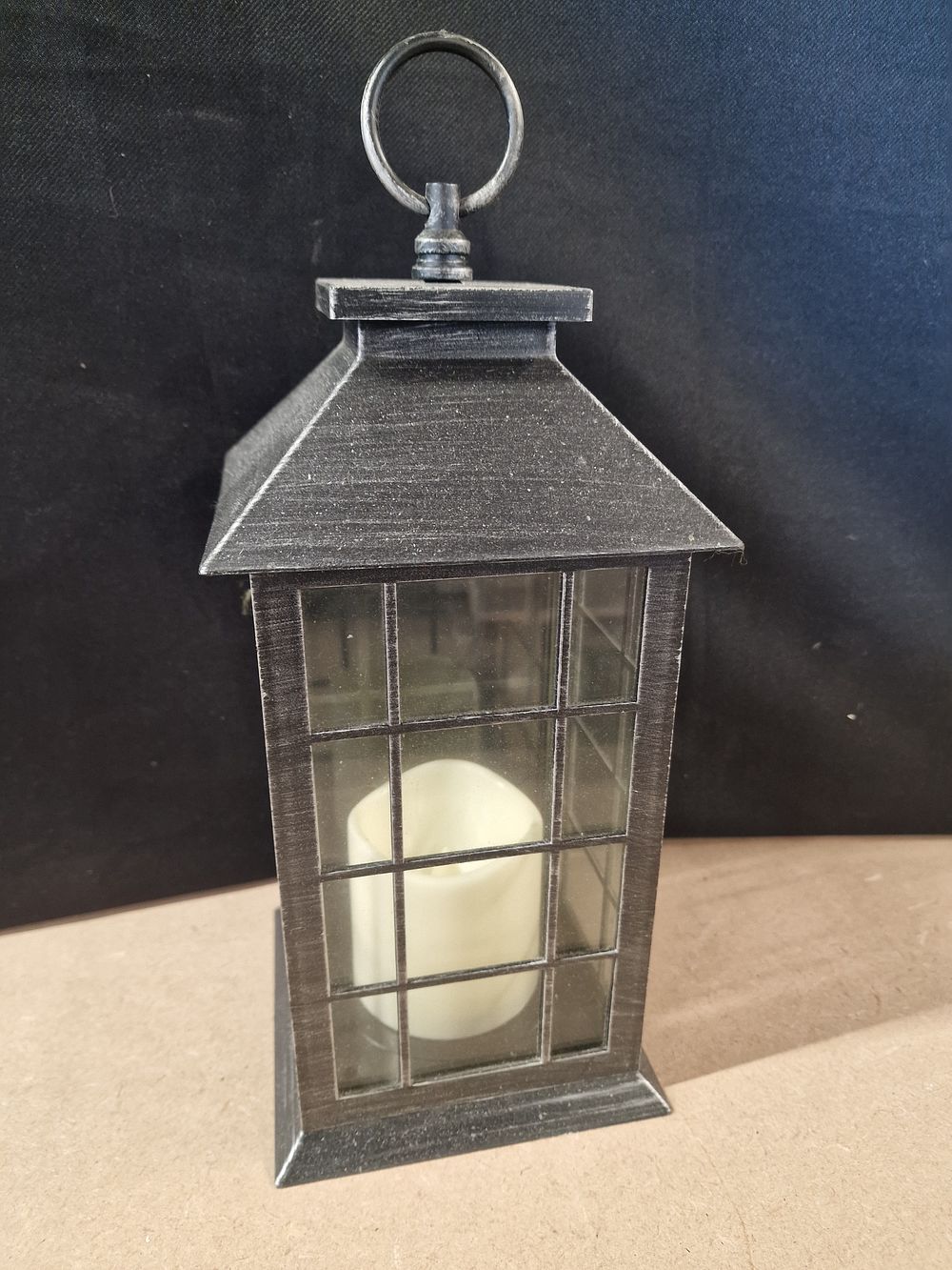 Lot 293: Weathered Black Decorative Lantern with Flameless Candle