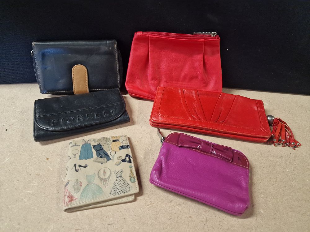 Lot 304: Six Assorted Wallets and Pouches Including Fiorelli and Clarins