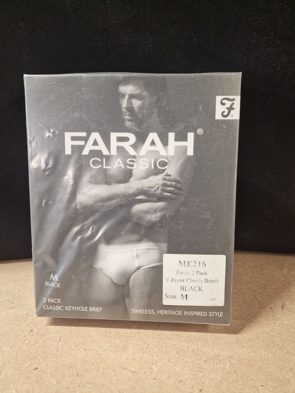 Lot 308: A Pair of Farah Classic Black Keyhole Briefs Size Medium