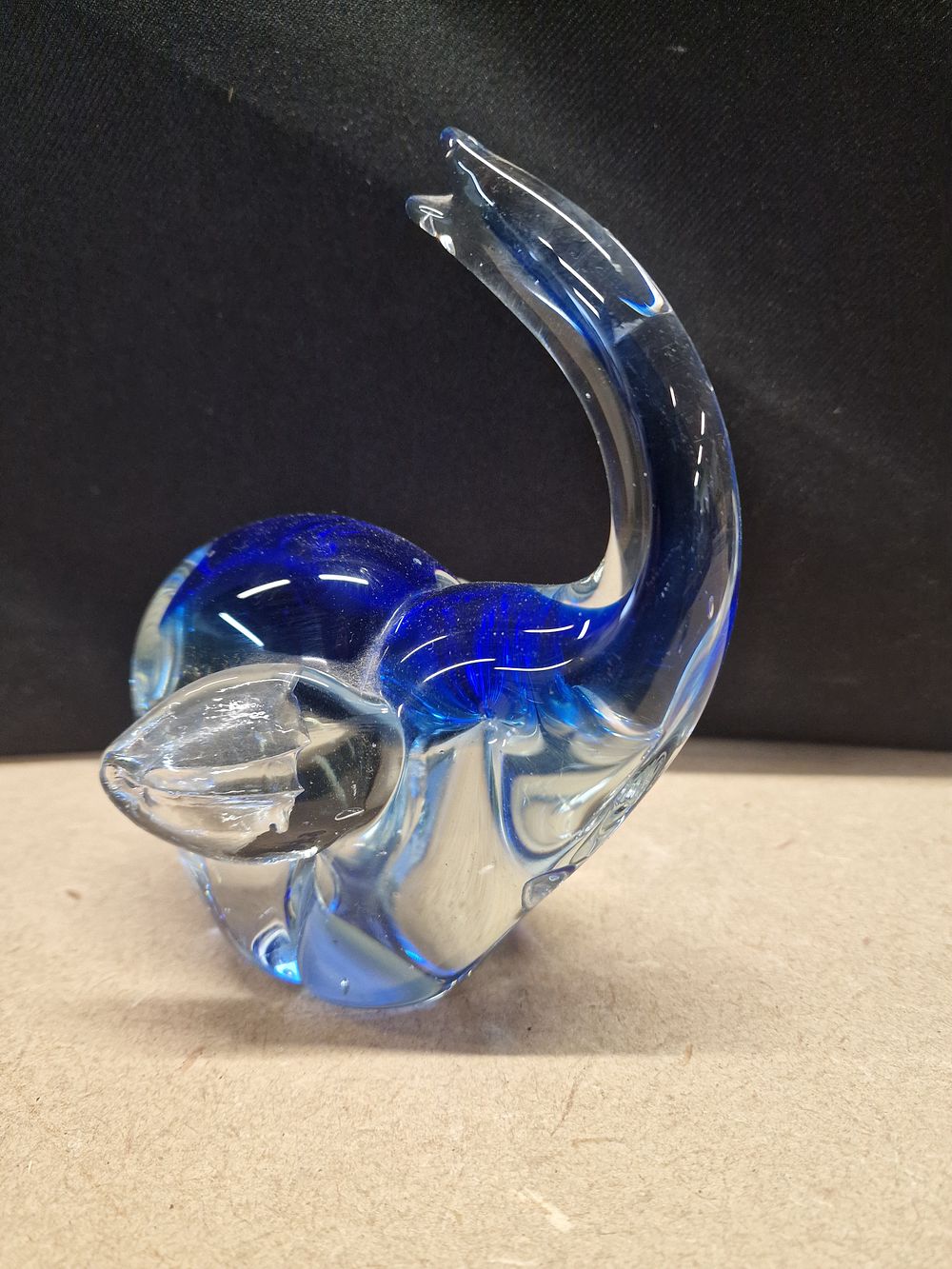 Lot 339: Clear and blue hand blown art glass elephant figurine