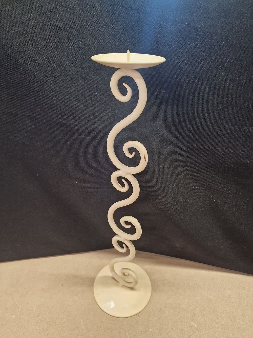 Lot 346: Off-white Wrought Iron Style Scroll Pillar Candle Holder