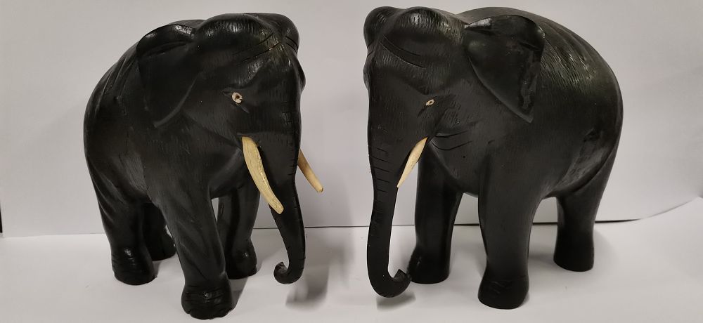 Lot 294: A Pair of Carved Ebony Wood Elephant Figurines