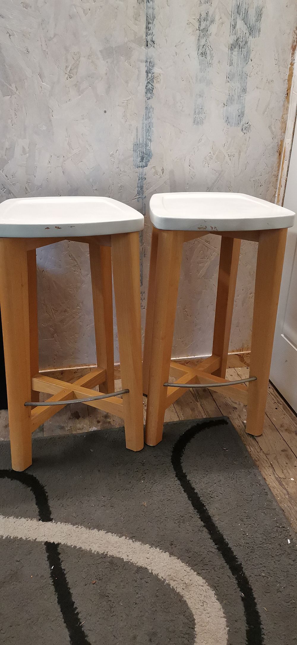 Lot 297: A Pair of White and Wood Bar Stools. COLLECTION ONLY