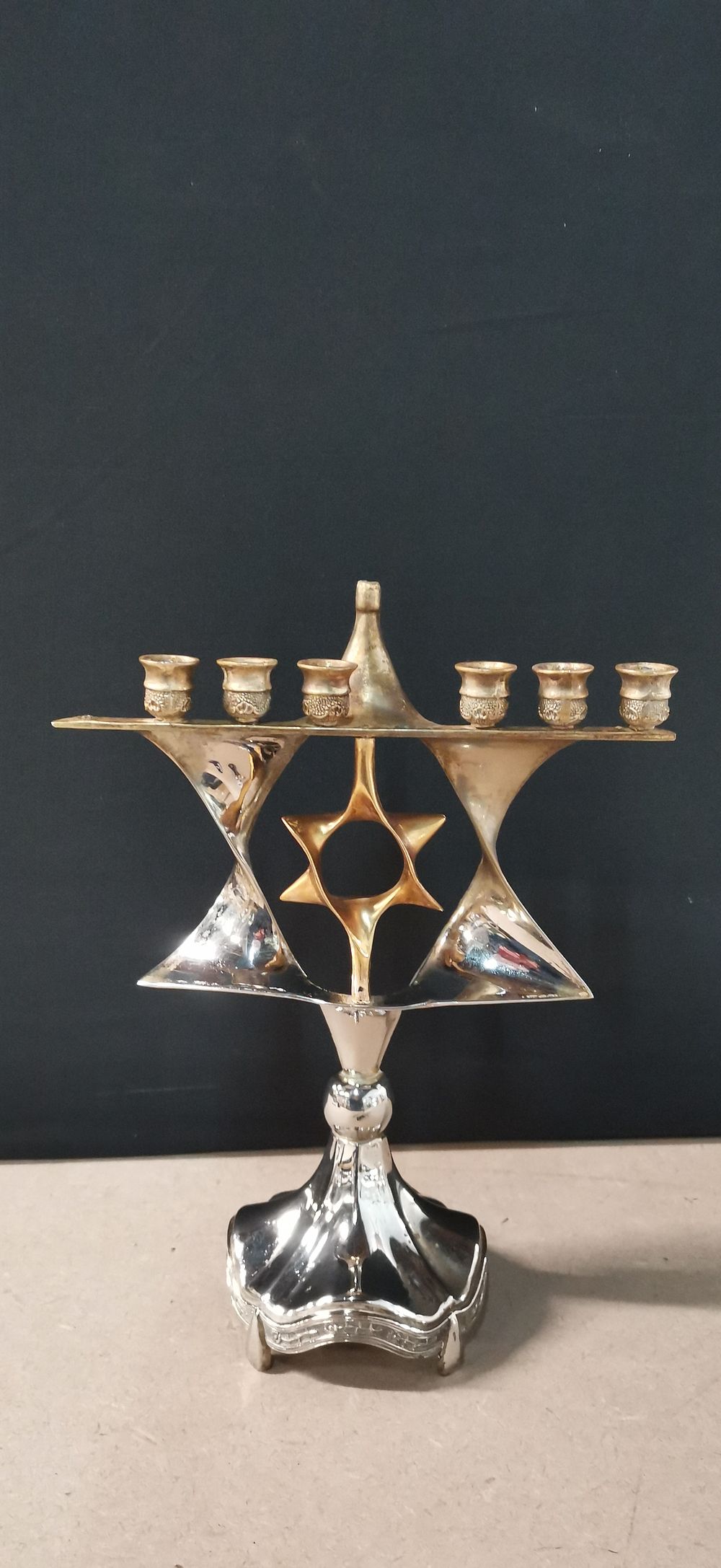 Lot 356: Silver and gold toned Star of David Chanukiah