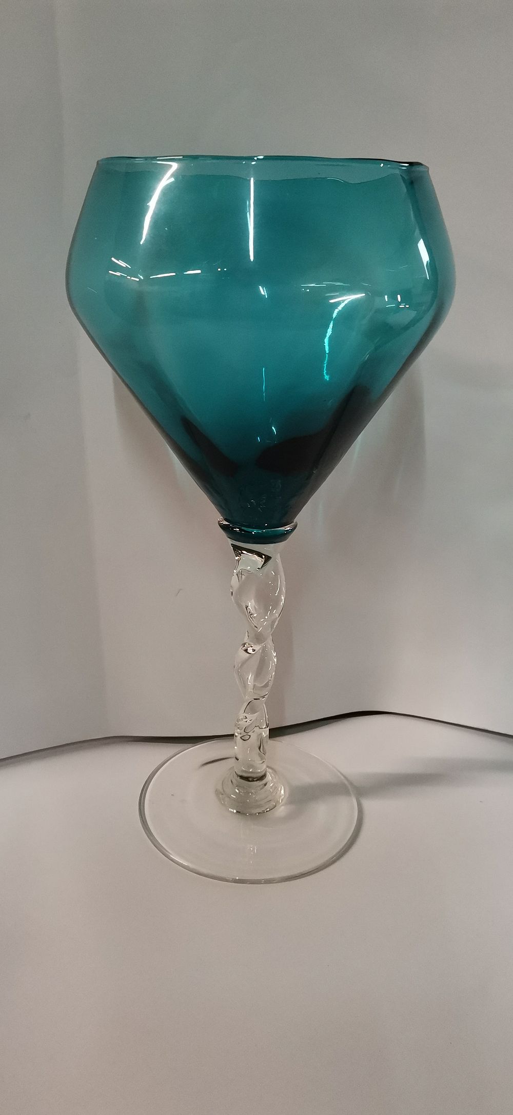 Lot 357: Teal Italian Style Art Glass Goblet with Twisted Stem