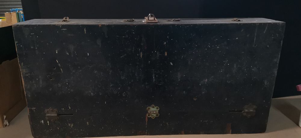 Lot 375: Large Black Wooden Tool Chest with Trays