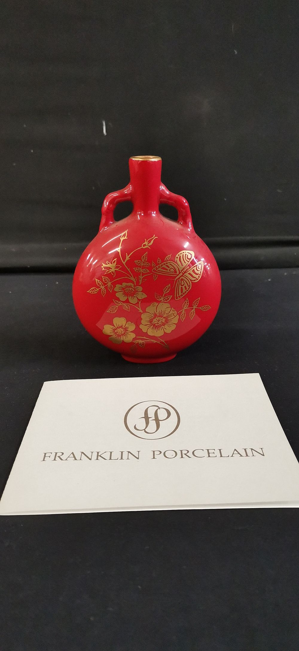 Lot 170: Franklin Porcelain Red and Gold Butterfly Bud Vase
