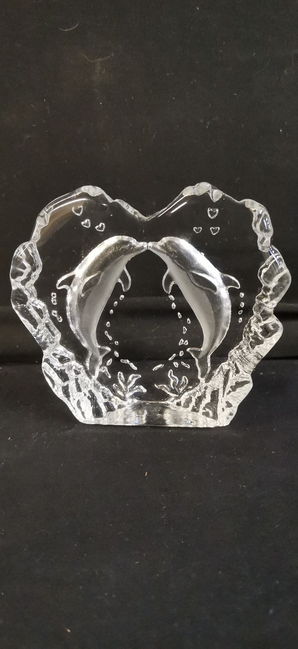 Lot 177: Clear Glass Kissing Dolphins Sculpture with Heart Motifs