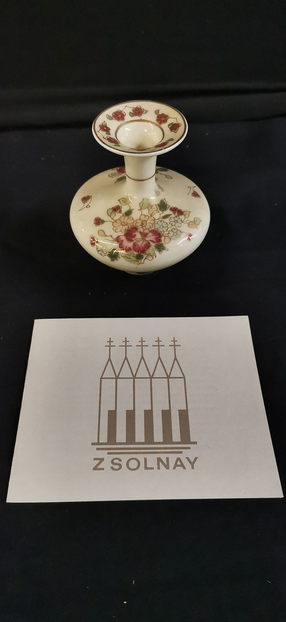 Lot 180: Zsolnay Hand Painted Miniature Porcelain Floral Vase with COA