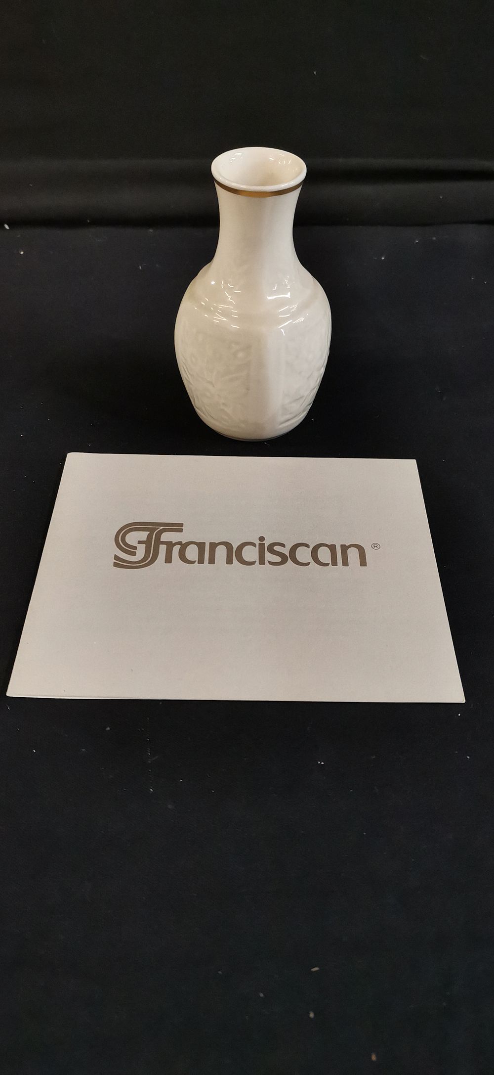 Lot 183: Franciscan Miniature Porcelain Bud Vase with Certificate of Authenticity