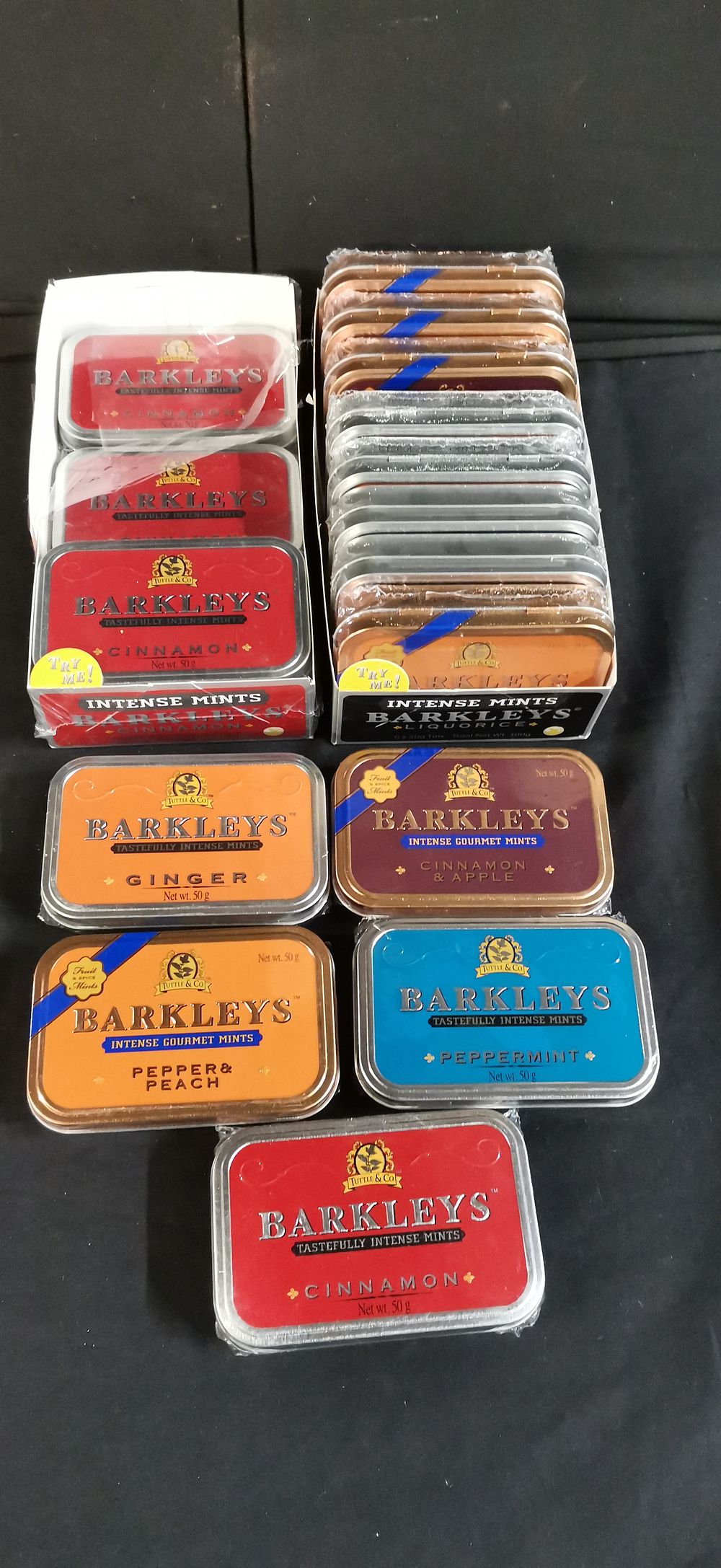 Lot 185: 17 Barkleys Intense Gourmet Mint Tins by Tuttle and Co