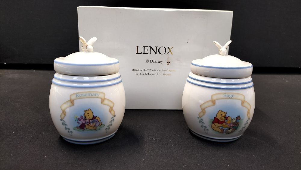 Lot 227: A Pair of Lenox Disney Pooh Pantry Spice Jars
