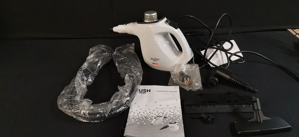 Lot 323: Bush Handheld Steam Cleaner Model BS566A with Attachments. Tested for Power