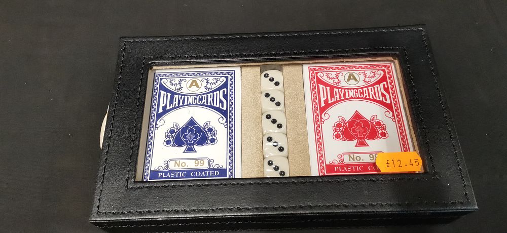 Lot 356: A Group of No. 99 Plastic Coated Playing Cards and Dice. RRP £12.45