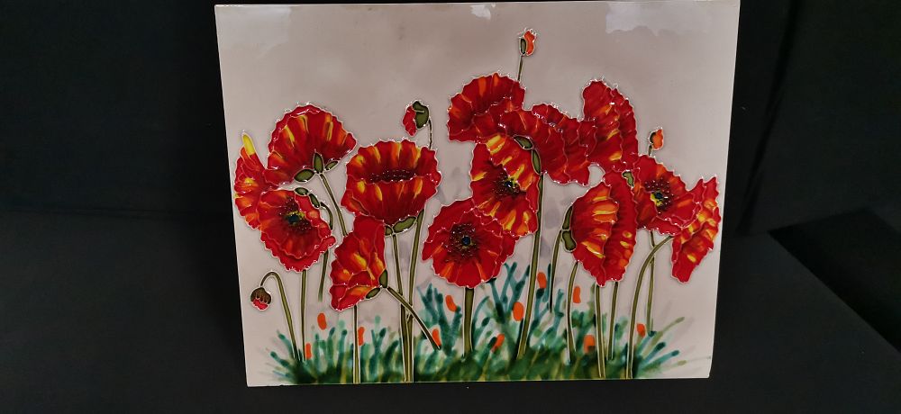 Lot 252: Decorative Ceramic Art Tile Depicting Red Poppies