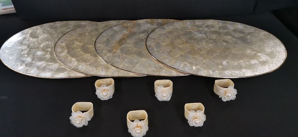 Lot 279: A Collection of Vintage Capiz Shell Placemats and Napkin Rings