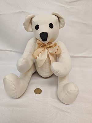 Artisan Handmade Poseable Fabric Teddy Bear, Cream Woven Textile, Late 20th Century. This 