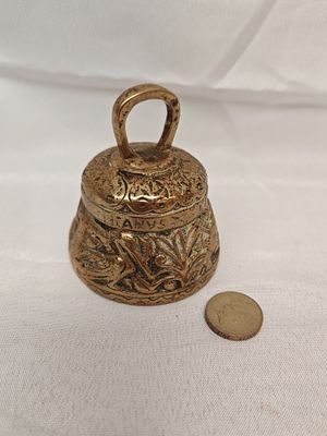 Cast Brass Sanctuary Hand Bell, Renaissance Revival Style, Relief Inscribed IANVS. A late 19th 