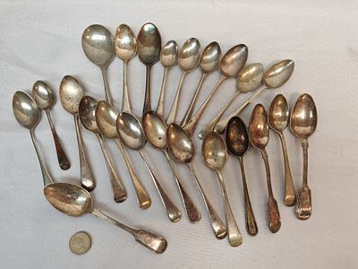 A Collection of 23 Silver Plated Spoons. Twenty-three silver plated spoons in various sizes and 