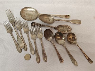 Various Makers, 12-Piece Silver Plated Mixed Flatware Collection, Fiddle-head and Ornate 
