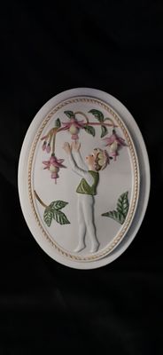 Alexander Fine Porcelain 1988 Collection Flower Fairy Wall Plaque. A white oval porcelain 