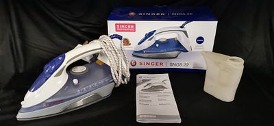 Singer SNG 5.22 Multi-Function Steam Iron with Accessories. A blue and white Singer SNG 5.22 
