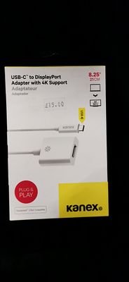 Kanex USB-C to DisplayPort Adapter with 4K Support. A boxed Kanex USB-C to DisplayPort adapter 