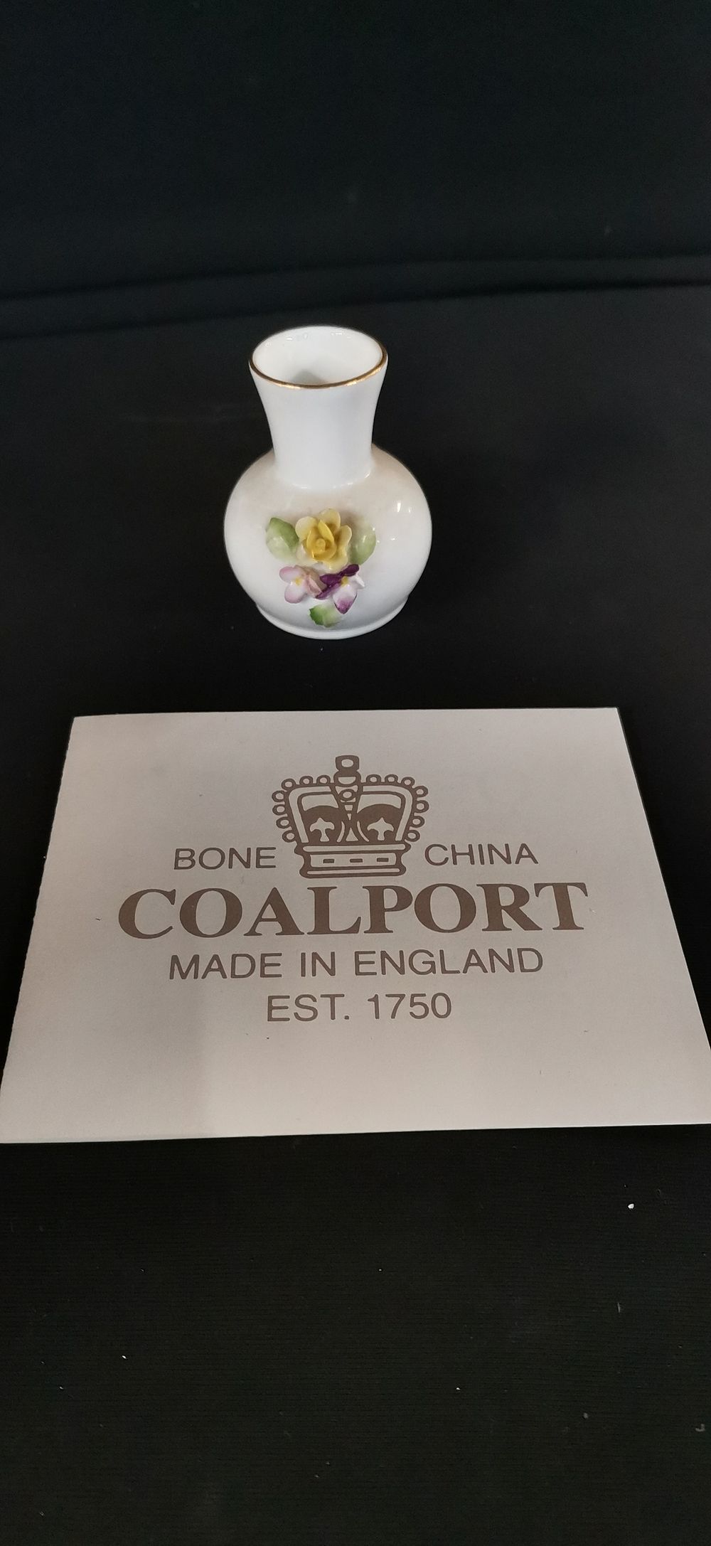 Lot 288: Coalport Miniature Bone China Vase with Applied Flowers