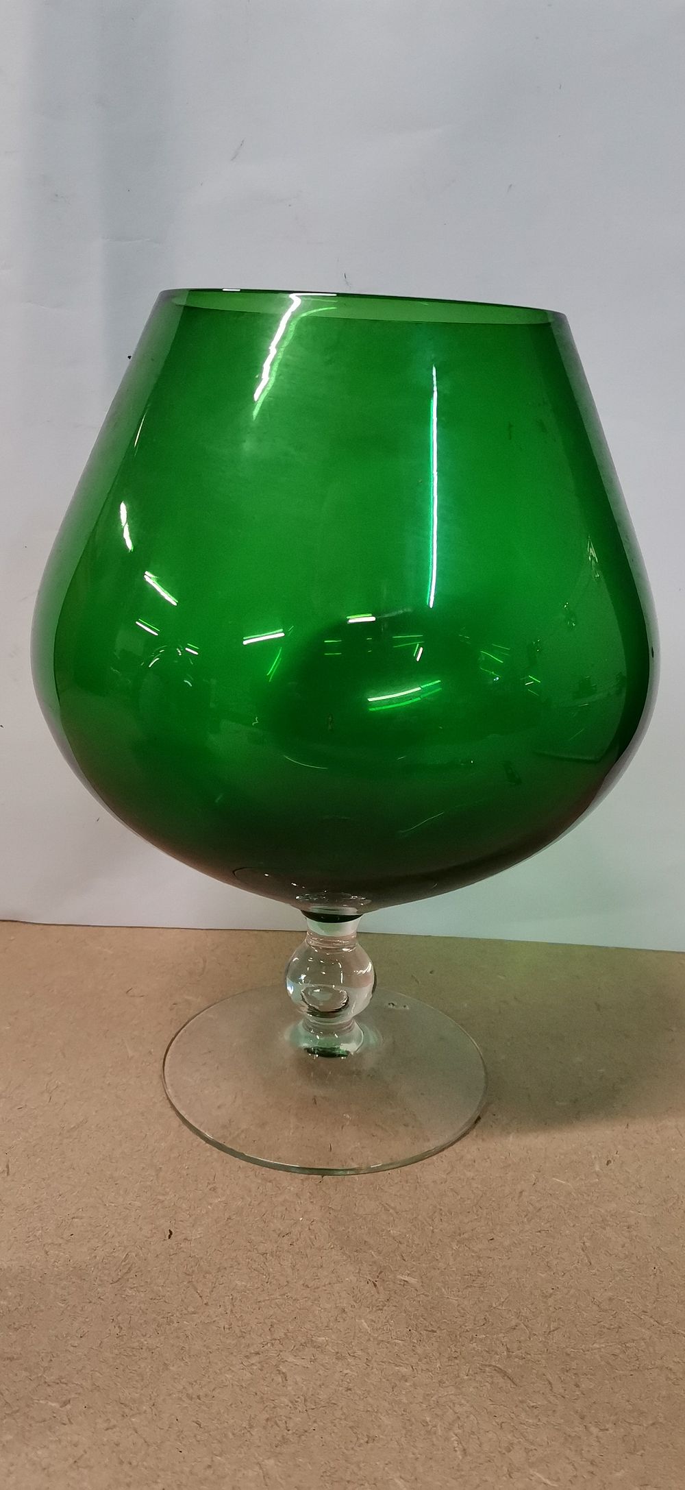 Lot 356: Large Mid Century Green Glass Brandy Snifter Vase