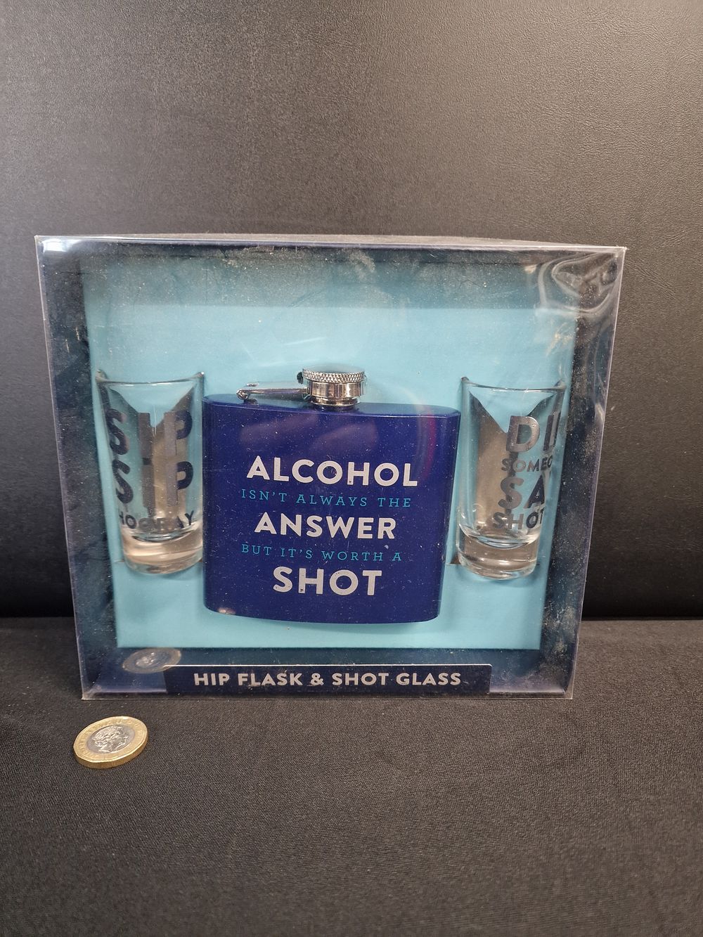 Lot 381: Hip Flask & Shot Glasses