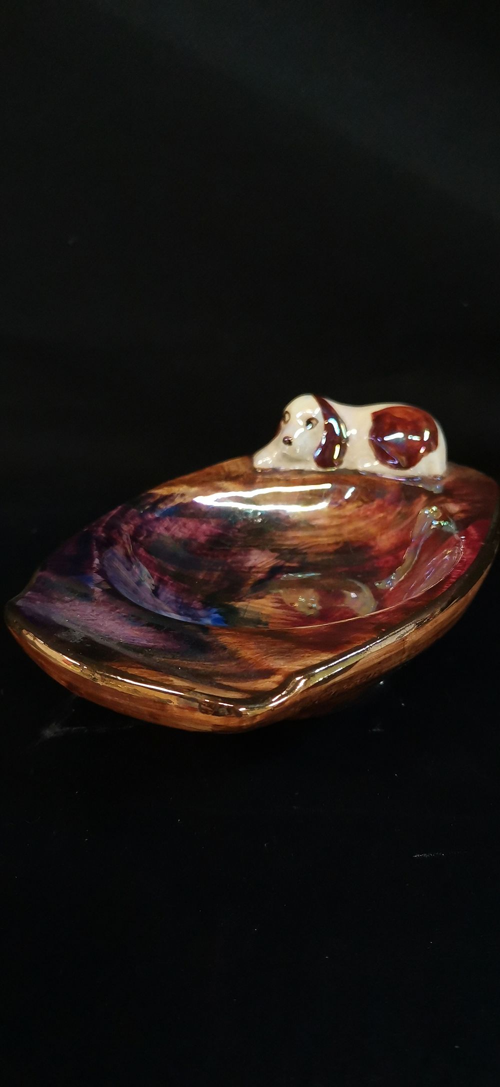 Lot 413: Old Court Ware Hand Painted Ceramic Dog Trinket Dish