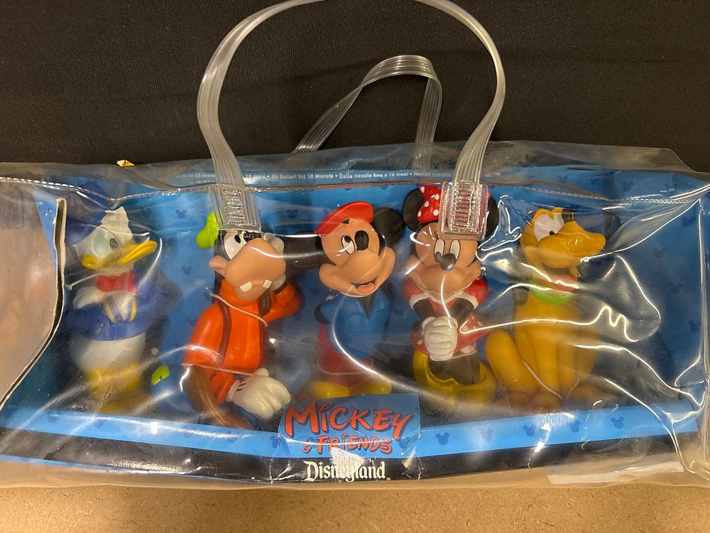 Lot 163: Disneyland Mickey & Friends Infant Squeeze Toy Set of 5, Vintage.