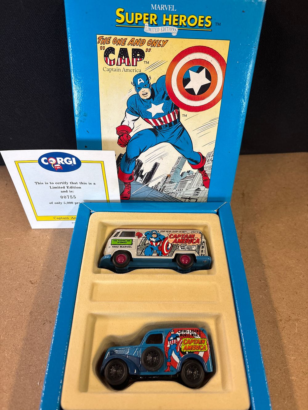 Lot 241: Corgi Marvel Super Heroes Captain America Ltd Edition 2-Piece Van Set, 1992.