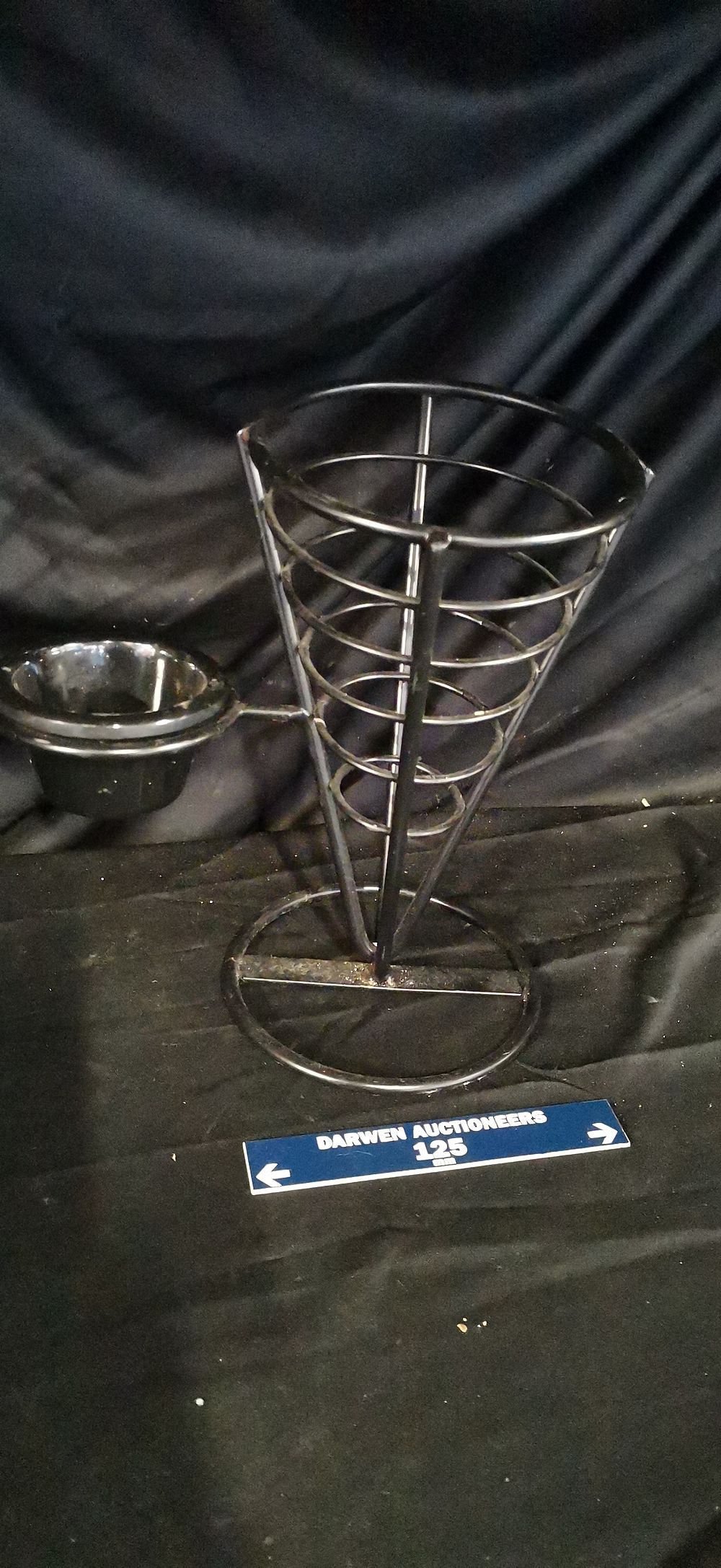Lot 245: Black Wire Conical French Fry Stand with Sauce Holder