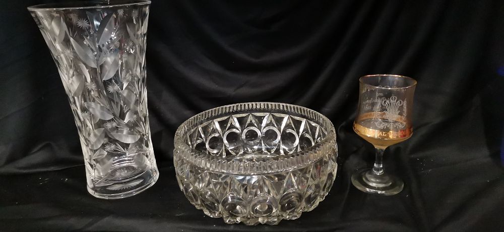 Lot 289: A Trio of Glassware Including a Royal Wedding Commemorative Glass
