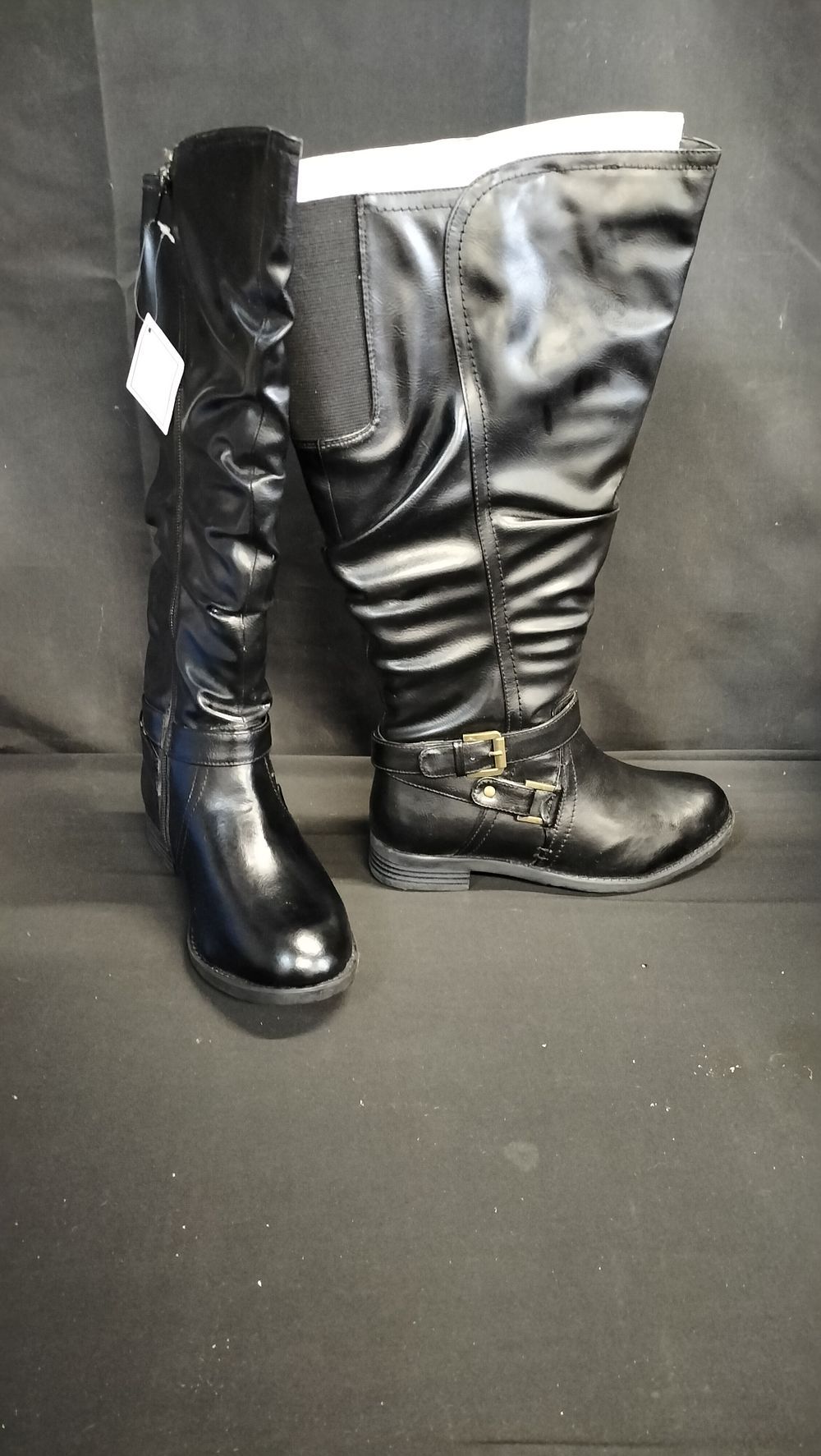 Lot 349: JD Williams Leather Black Zip Wide Fit Biker Boots UK Size 4
